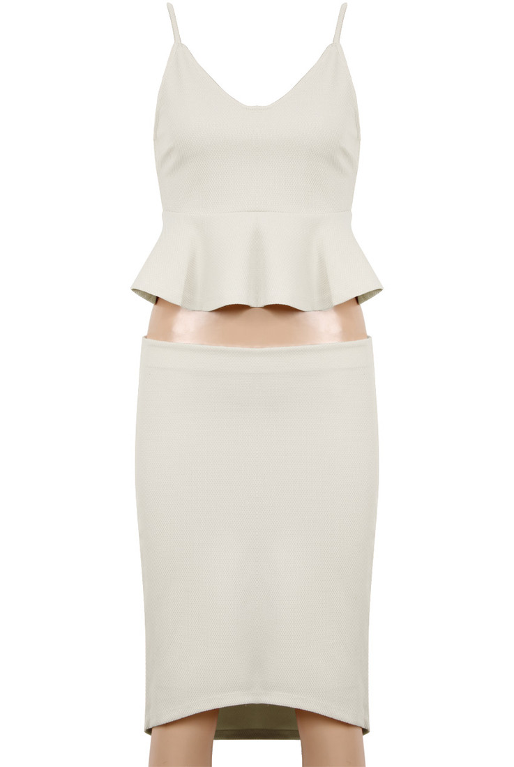 Cream Peplum Cami and Curved Hem Skirt Set