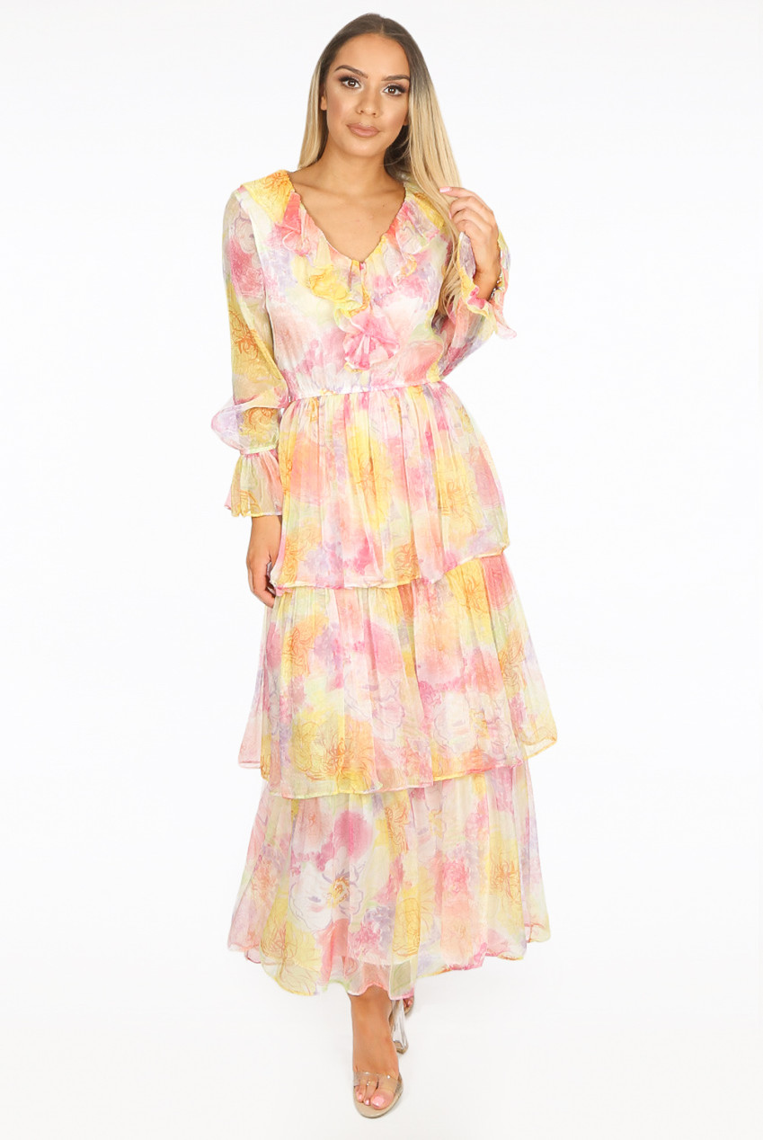 Floral Frill Trim Tier Maxi Dress - Buy Fashion Wholesale in The UK