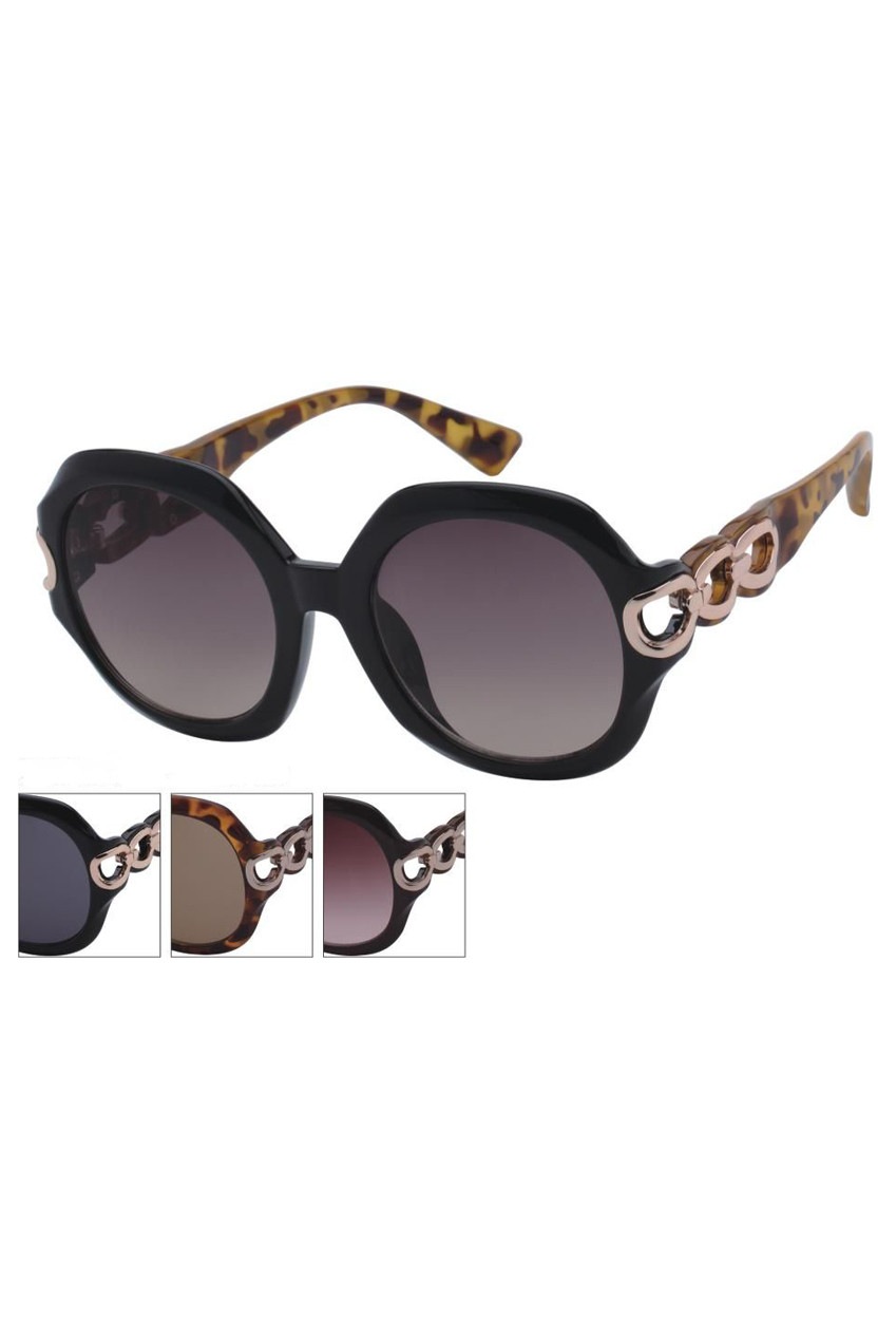 Oversized Round Sunglasses With Chain Detail