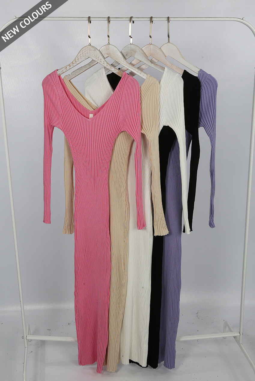 Ribbed V-Neck Center Seam Detail Knit Dress main image 1