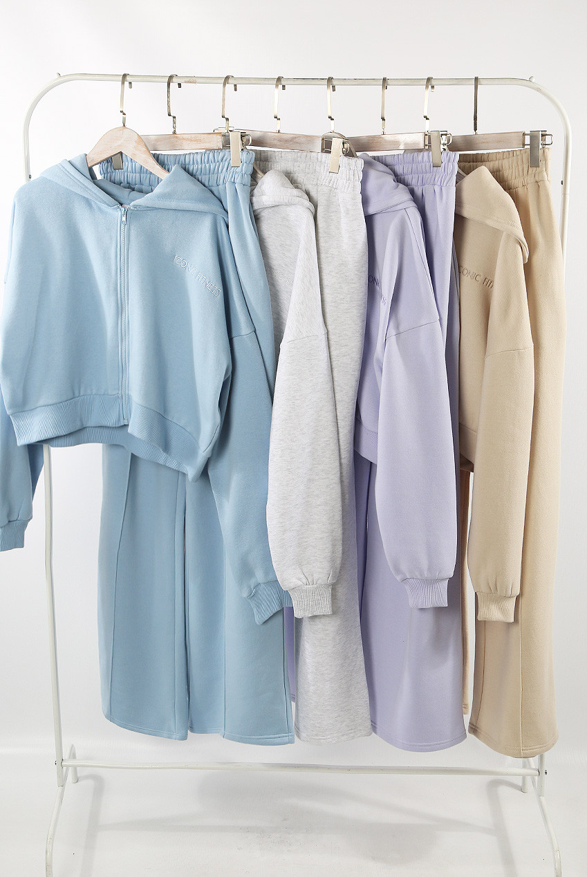Pure Color Half Zip Sweatshirt Wide Leg Joggers Set