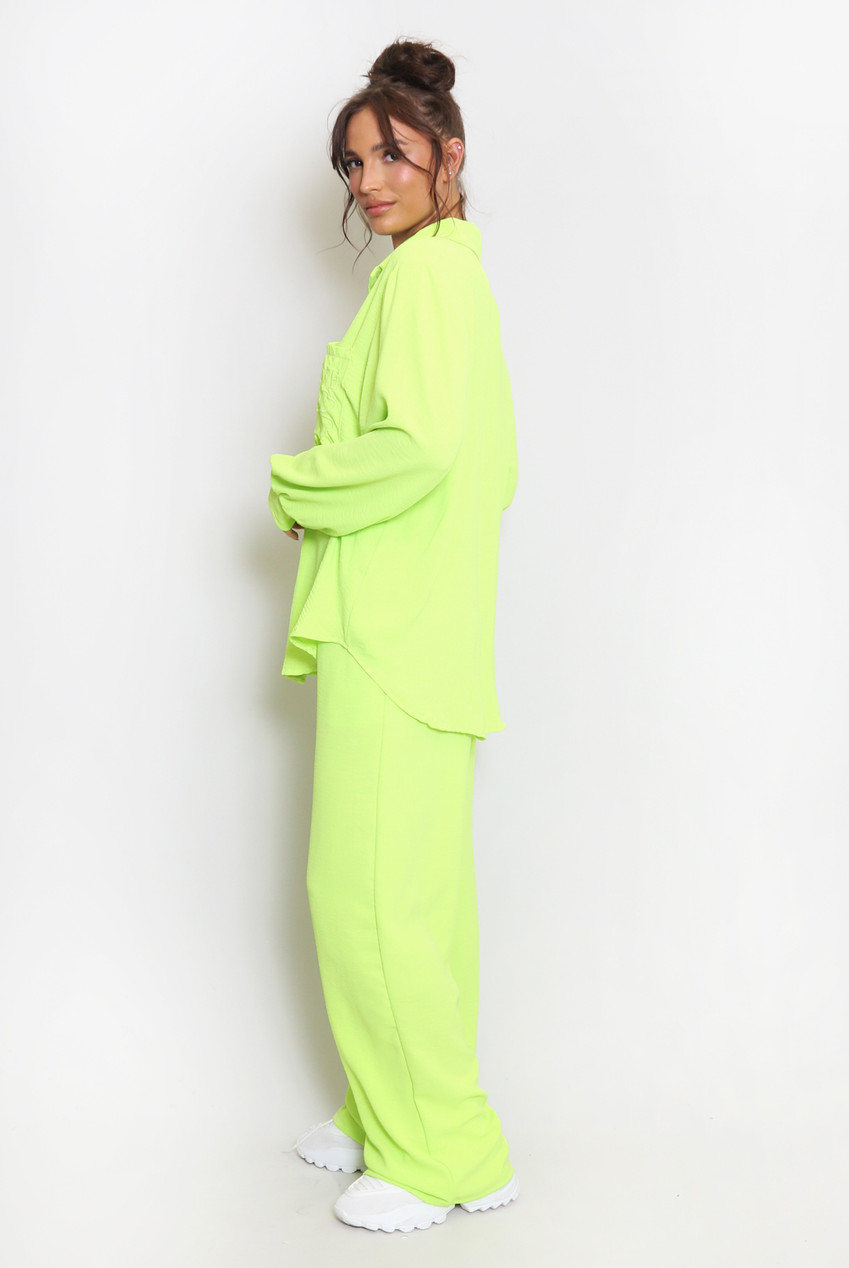 Embellished Embroidered Shirt and Wide-Leg Trouser Set