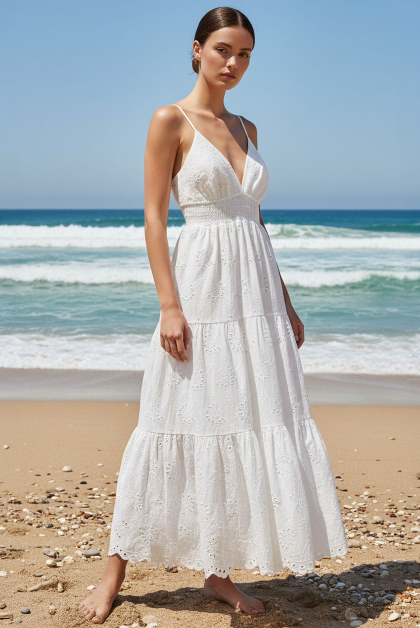 Embroidery Anglaise Strappy Maxi Dress