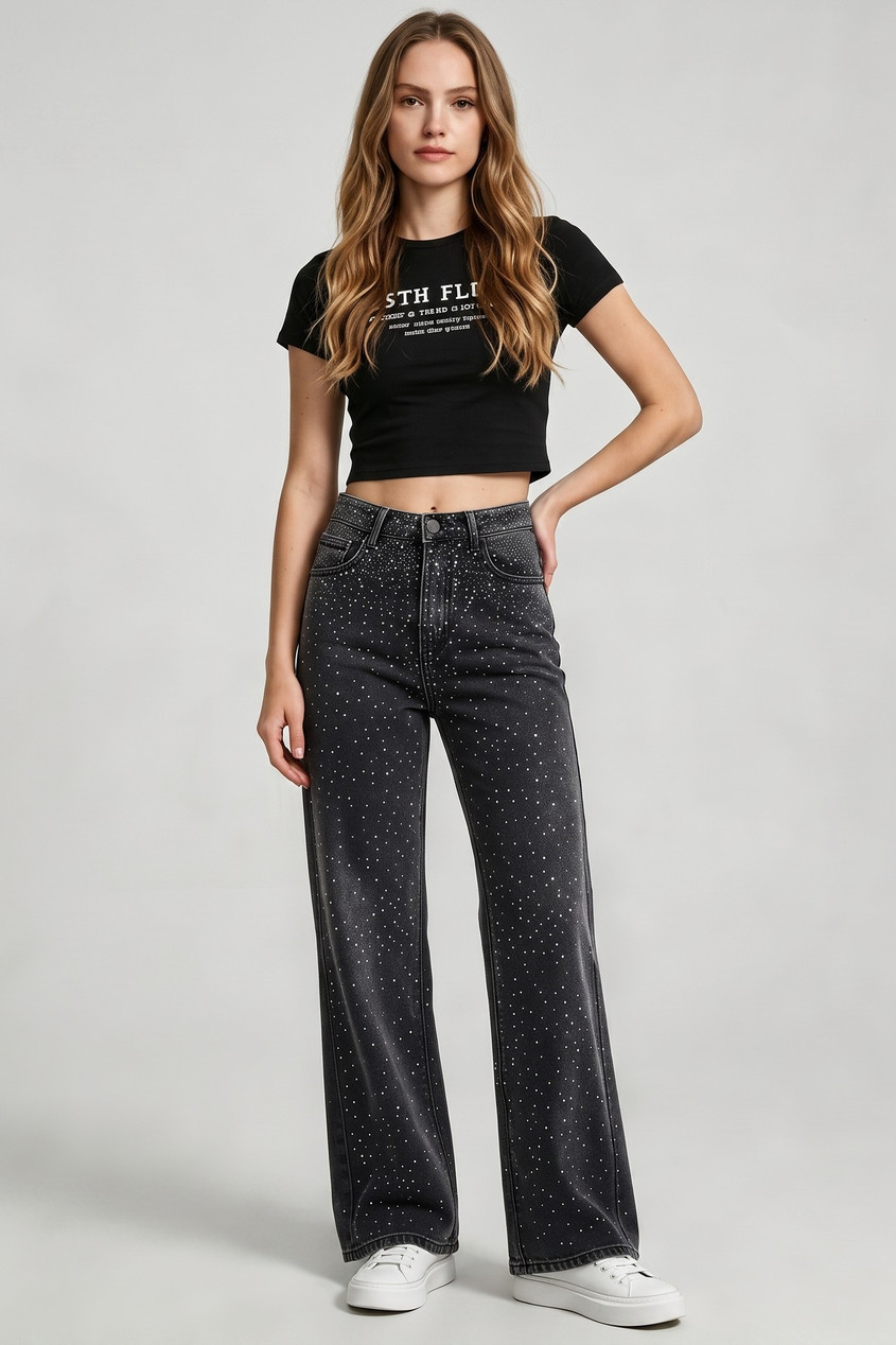 Graphite Embellished Straight Fit Jeans