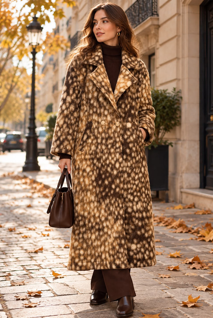 Deer Print Wool Blend Long Coat (PRE ORDER) 