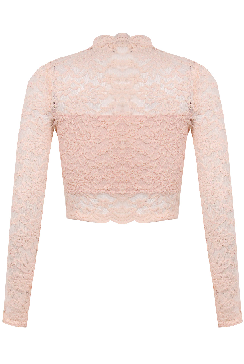 Pink Flower Lace Long Sleeve Tops - Babez London