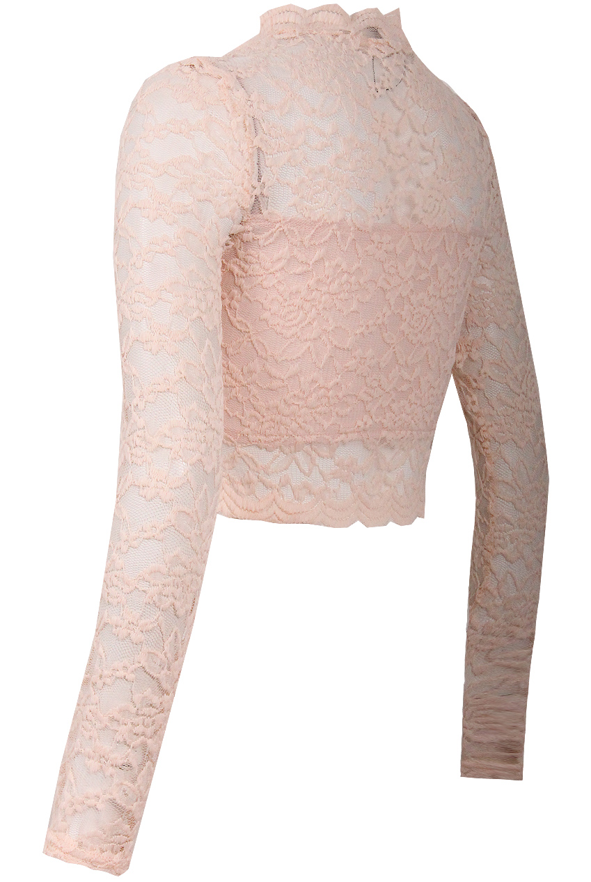 Pink Flower Lace Long Sleeve Tops - Babez London