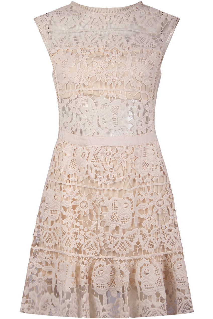 ワンピース theredthread S cutting lace dress Floral Lace Textured Side Cut Out Shift Dress - 4 Colours