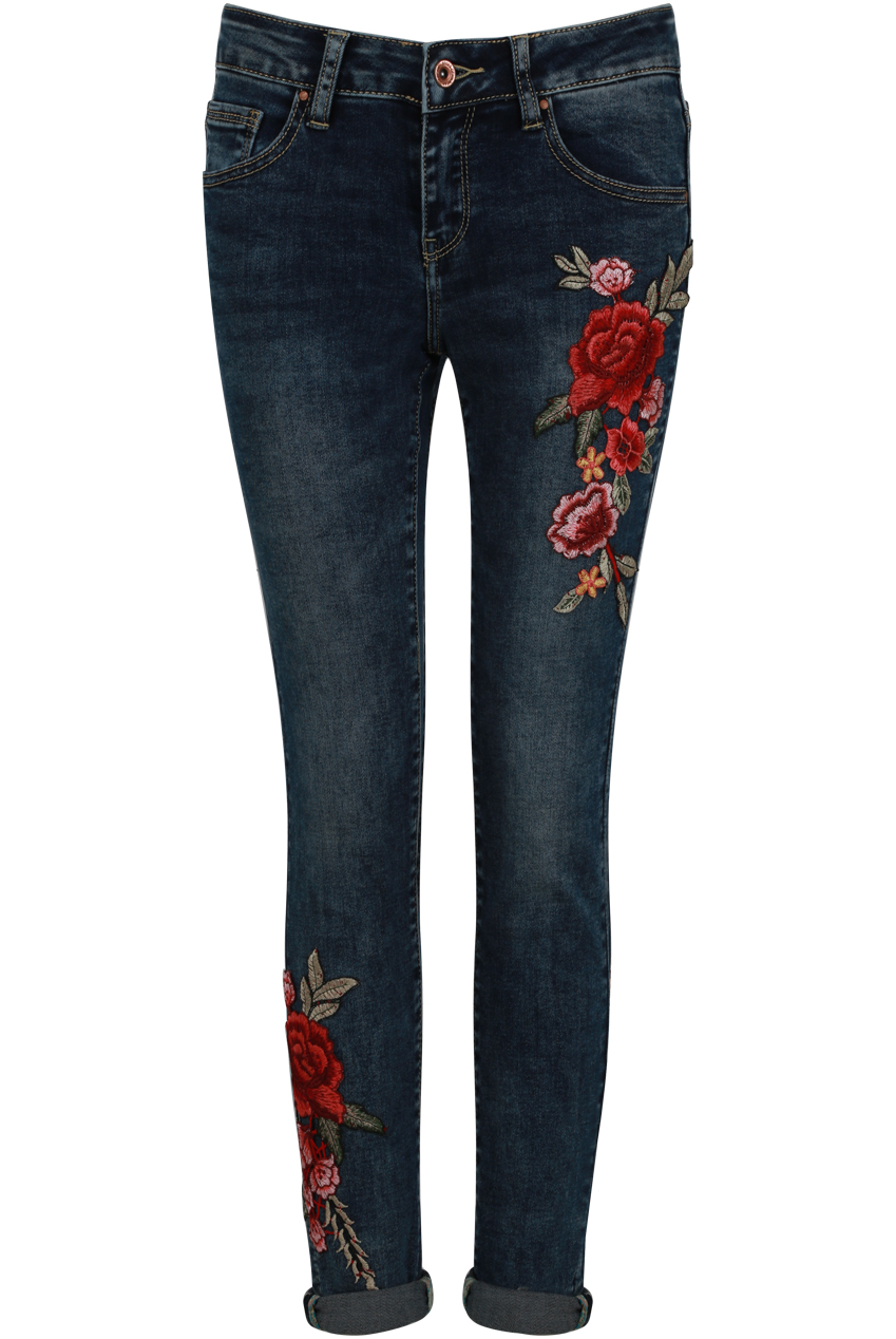 floral denim jeans