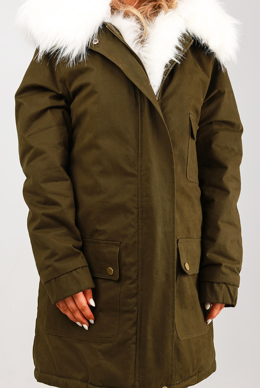 Khaki & White Fur Hood Fleece lined Parka Coats - Buy Fashion Wholesale in  The UK