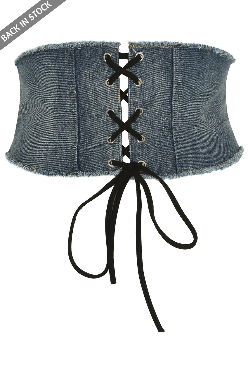 Denim Frayed Lace Up Bustier Belt - Buy Fashion Wholesale in The UK