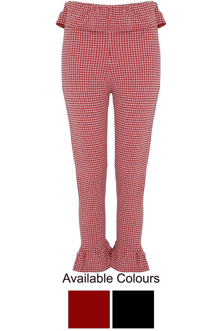 【treatürself】gingham check frill pants Women Gingham Pants Ruffle Hem Wide Leg Flowy Pants