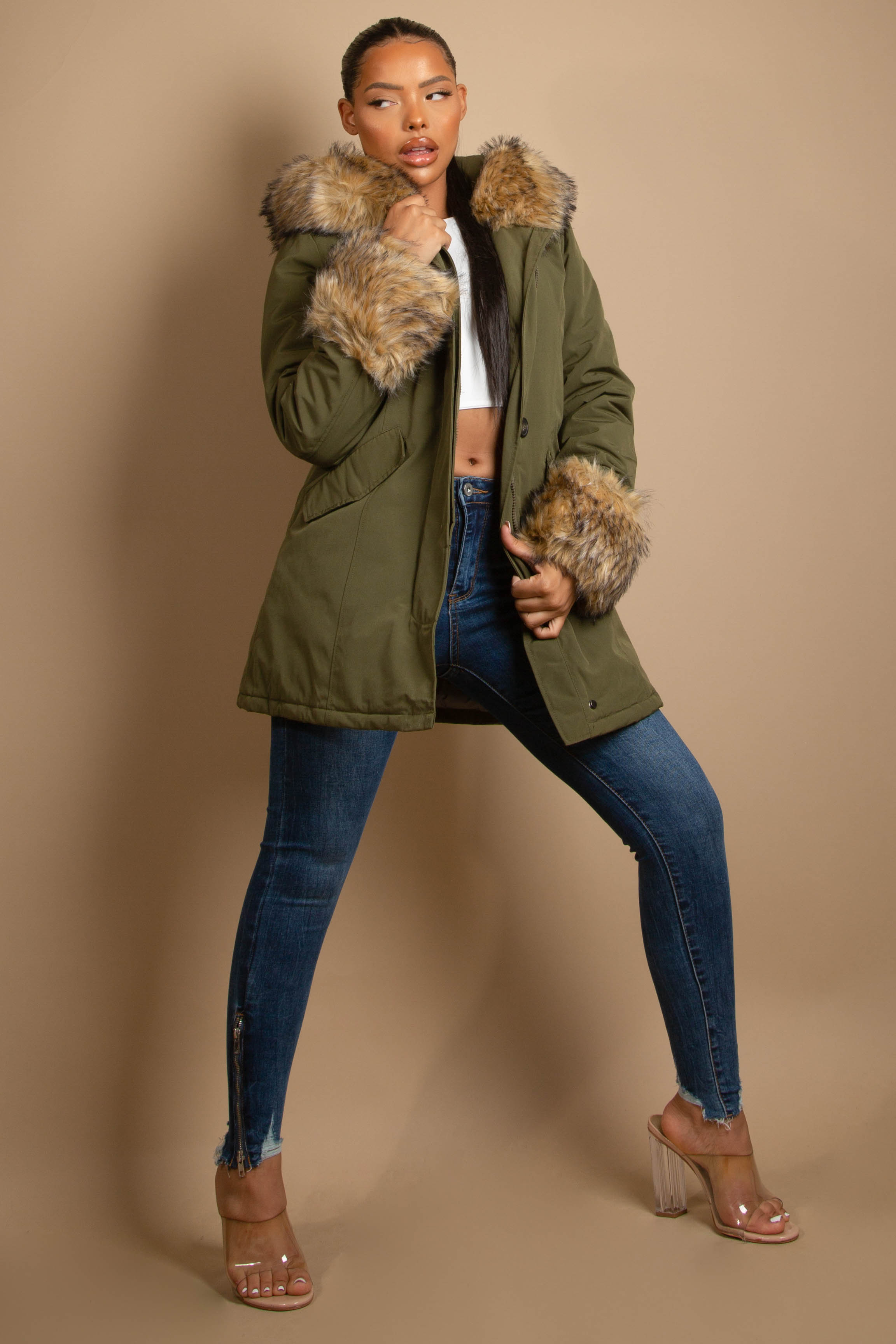 Parka with coloured fur clearance