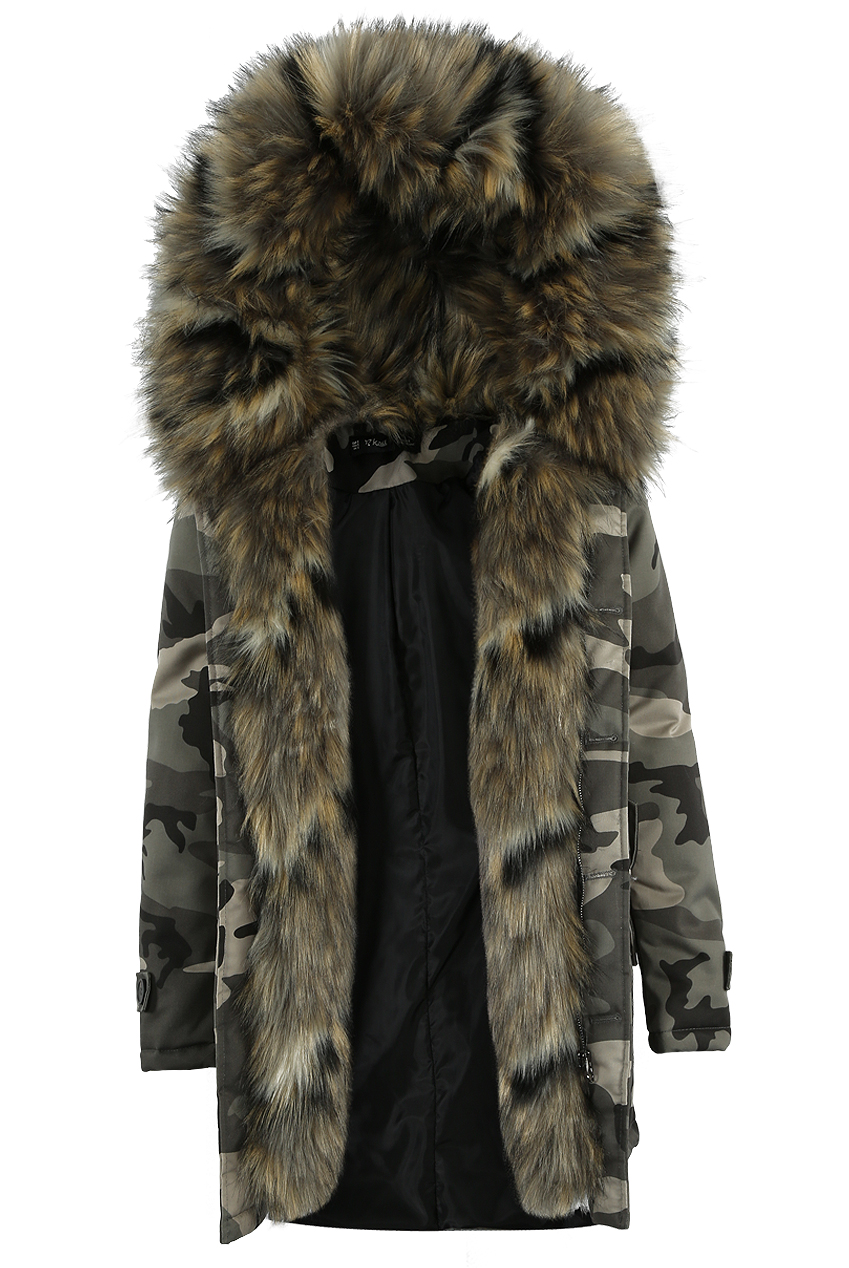 Camouflage Parka Coat with Fur Hood - Buy Fashion Wholesale in The UK