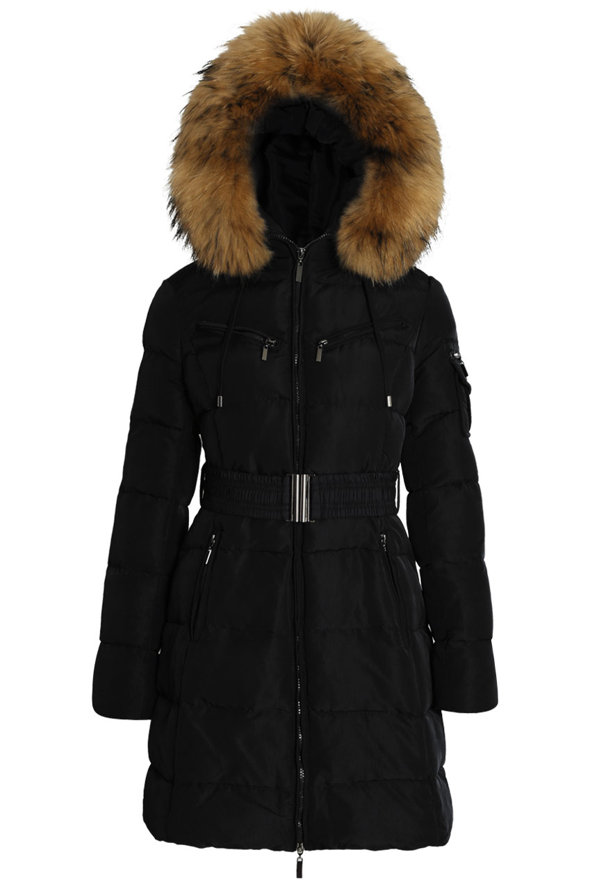 black puffer coat with real fur hood