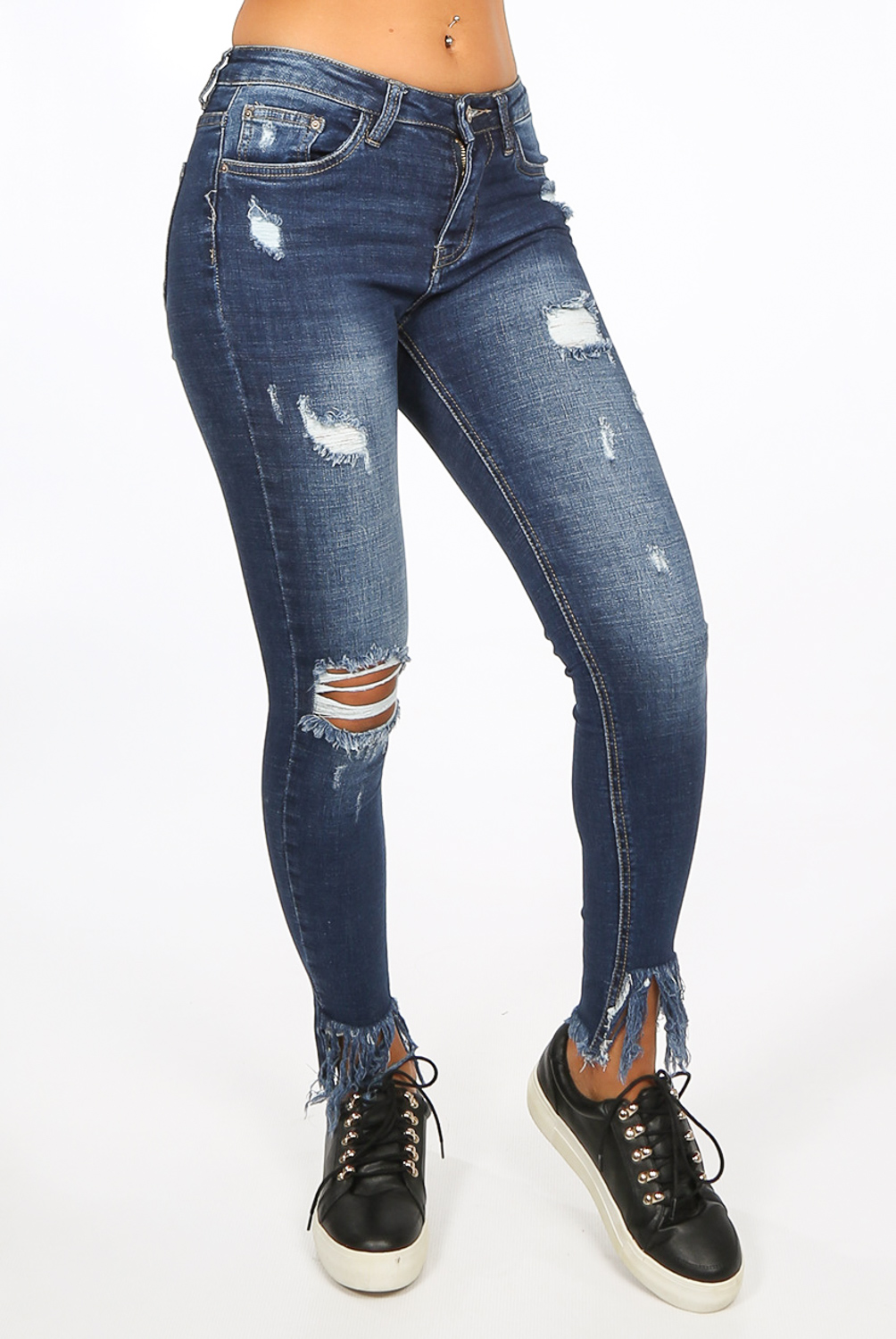 Ripped Cotton Ankle Jeans