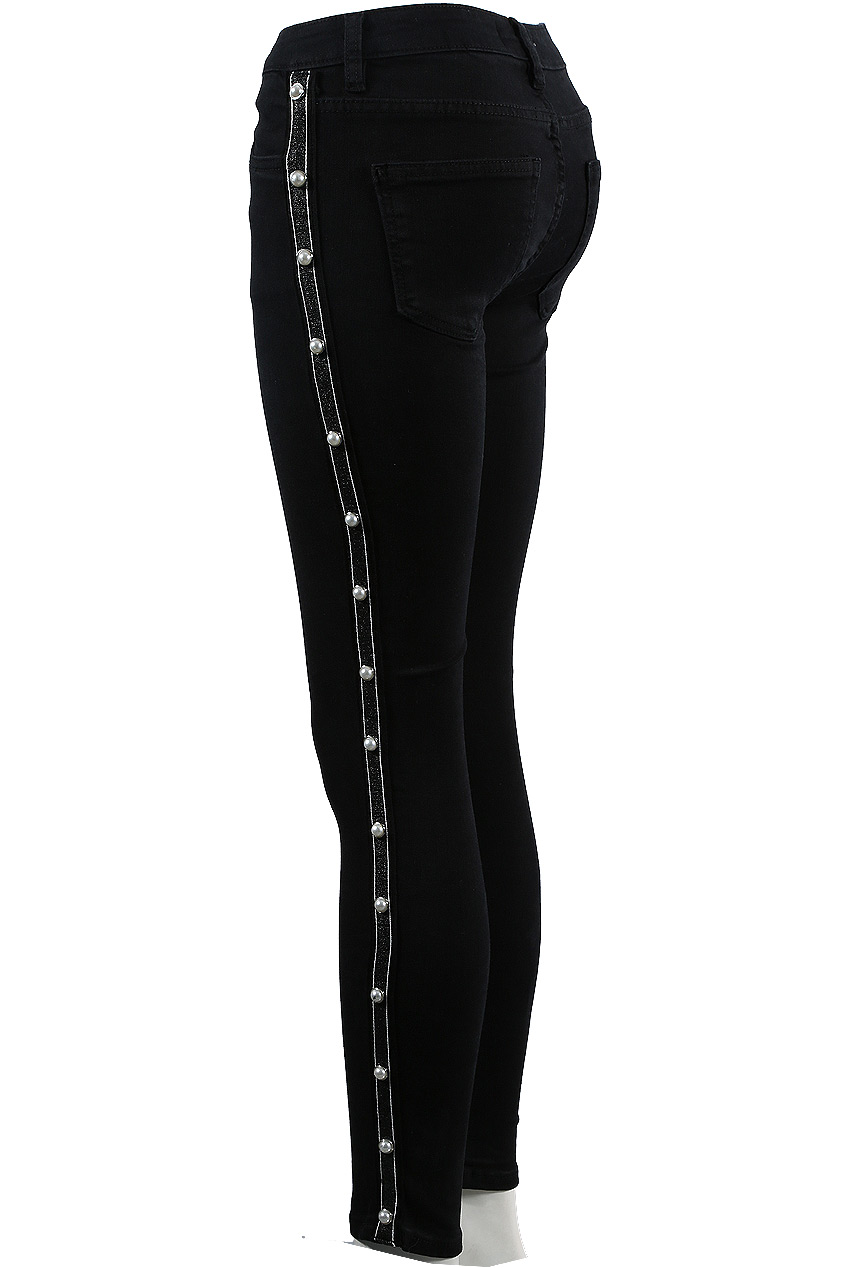 Denim Black Pearls Ribbon Trim Jeans Buy Fashion Wholesale in The UK