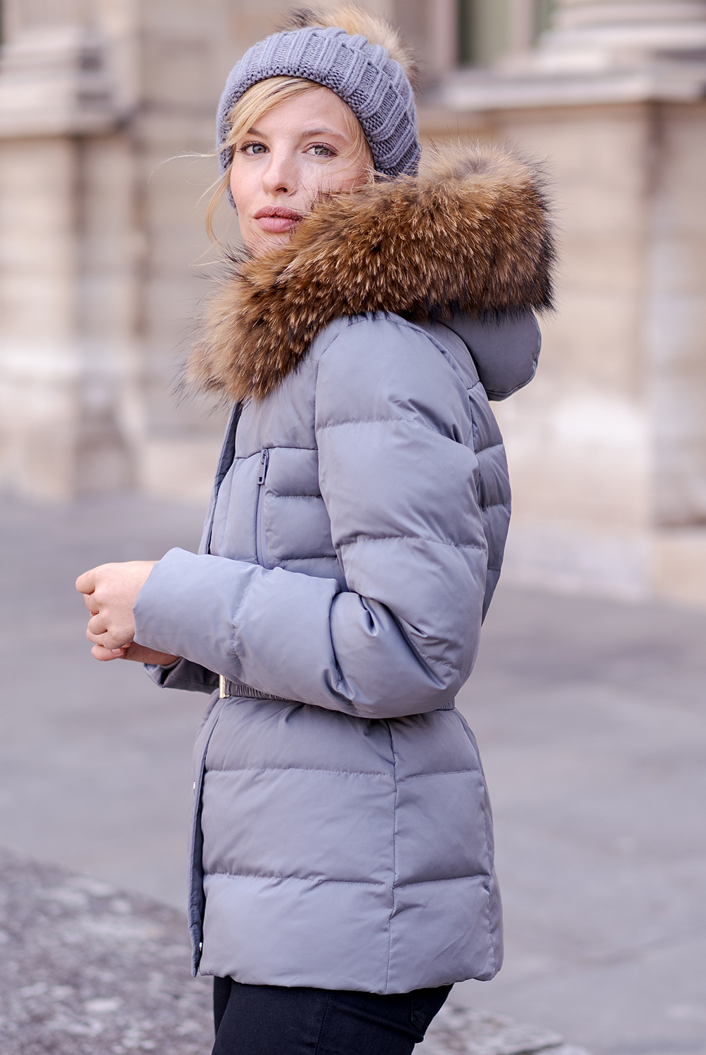 Belted Layered Fur Hood Puffer Jackets - Buy Fashion Wholesale in