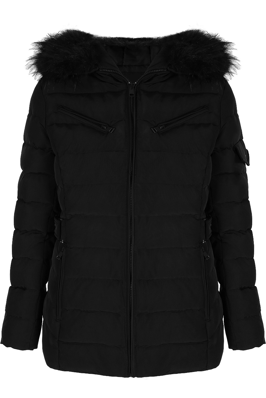 black faux fur parka