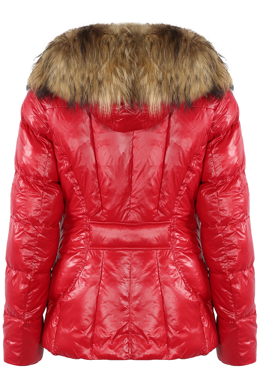 puffer jacket with fur hood red