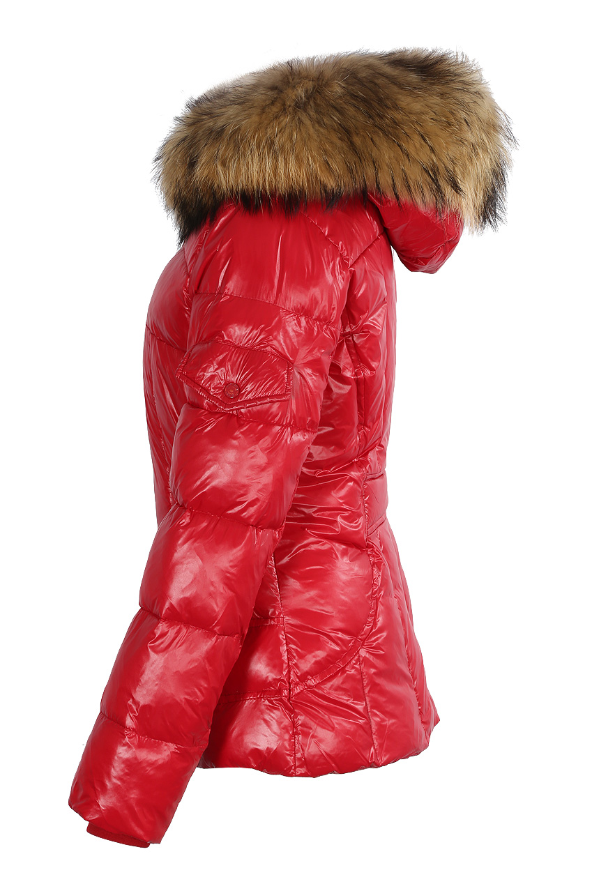 puffer jacket with fur hood red