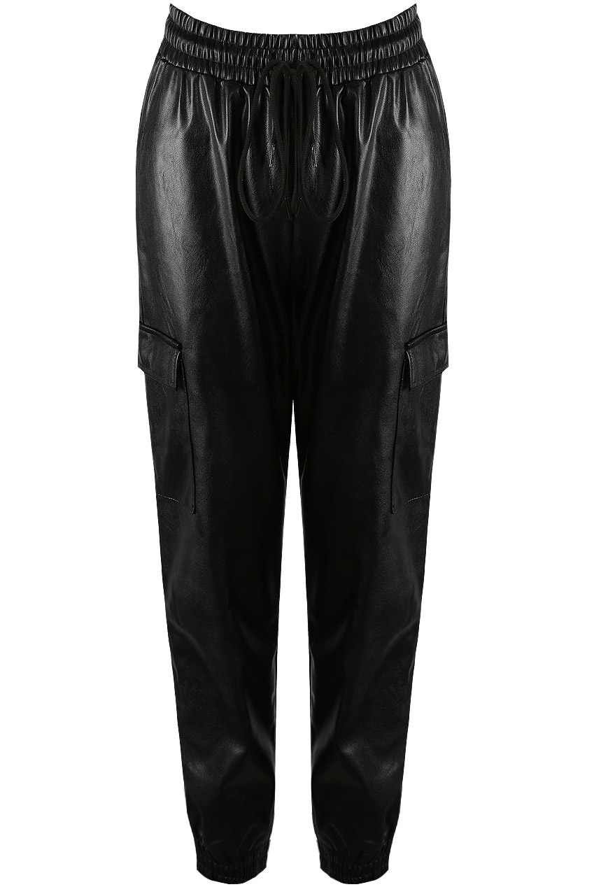 Black Faux Leather Wet Look Cargo 