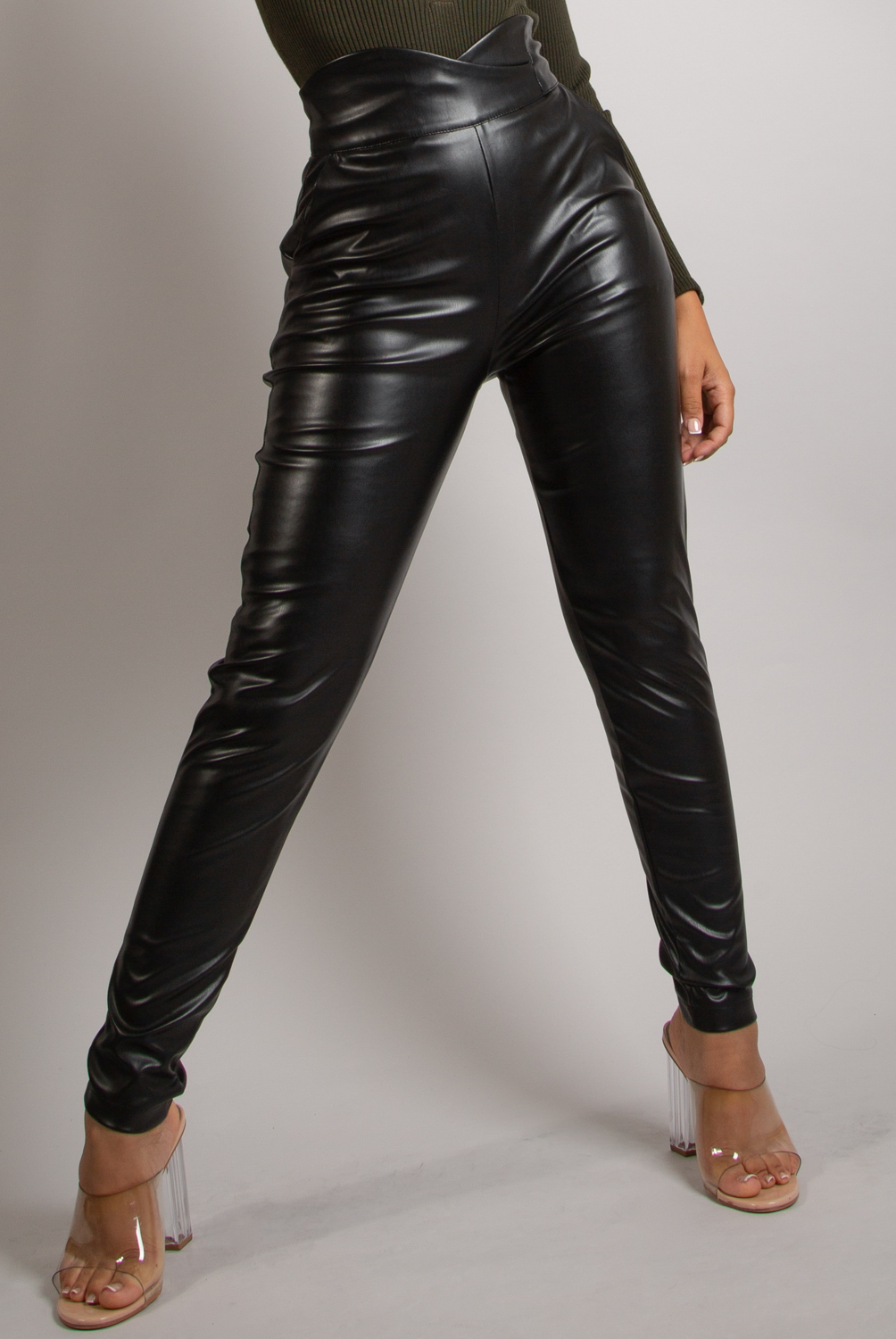 High Waisted Lace Up Faux Leather Pants | boohoo