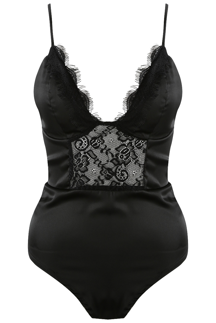 Satin Lace Trim Cami Bodysuit