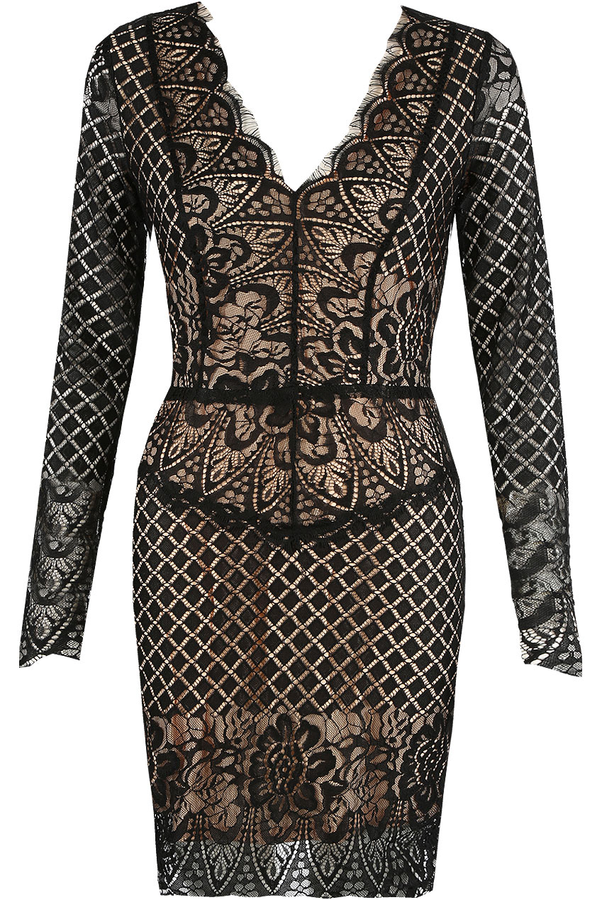 Scallop Lace Overlay Lined Bodycon Dress - Buy Fashion Wholesale in The UK