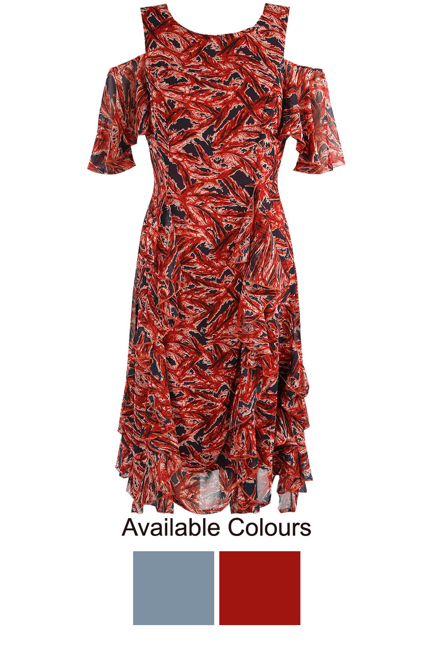 Vintage Cold Shoulder Frill Midi Dress - Buy Fashion Wholesale in