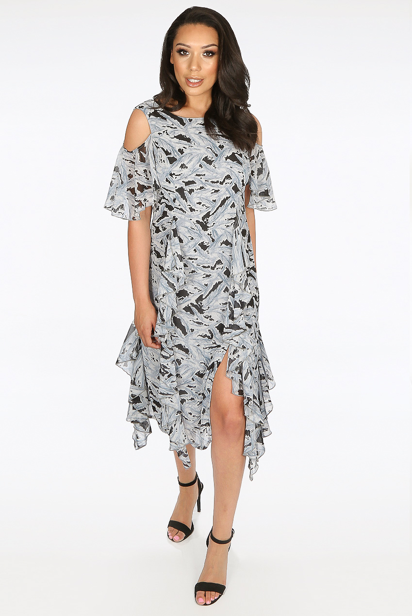 Vintage Cold Shoulder Frill Midi Dress - Buy Fashion Wholesale in