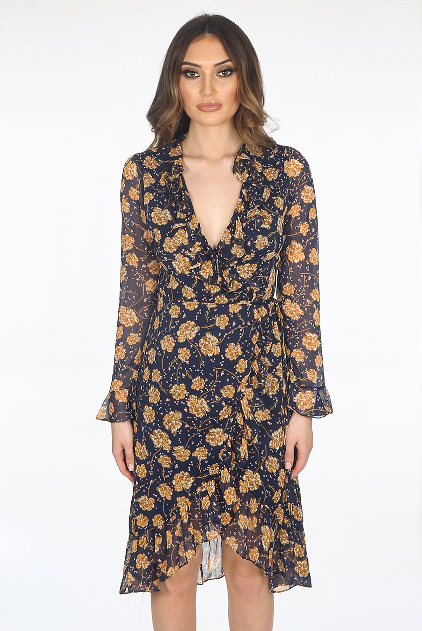 Floral Frilled Wrap Dress - Buy Fashion Wholesale in The UK