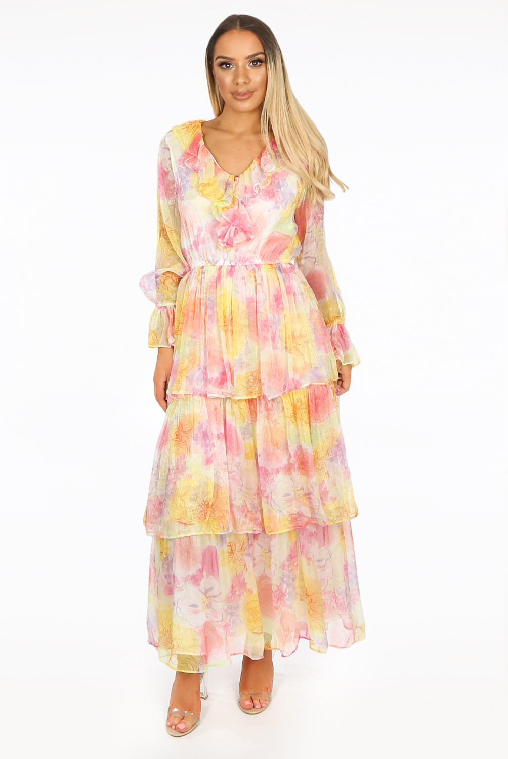 Frill Tie Back Maxi Dress Floral