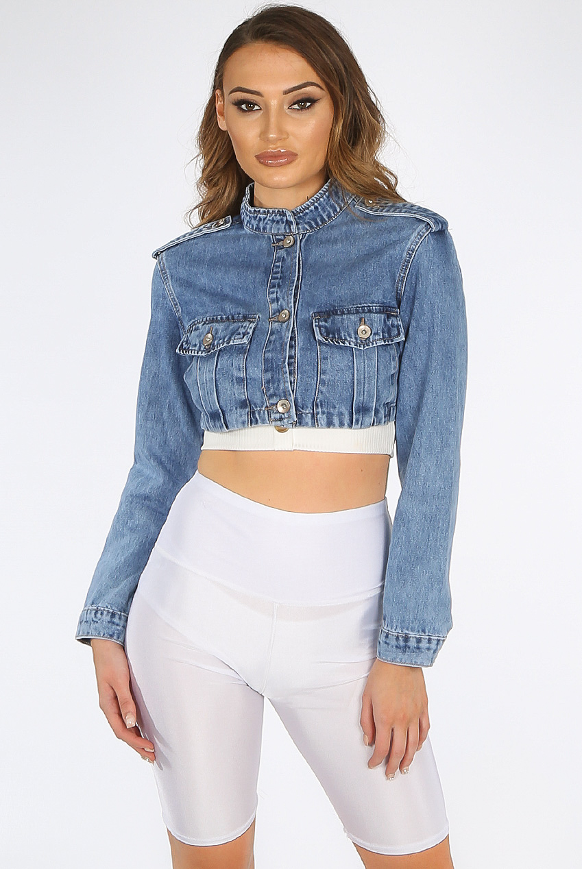 Download Cropped Mock Neck Button Up Denim Jacket - Buy Fashion ...