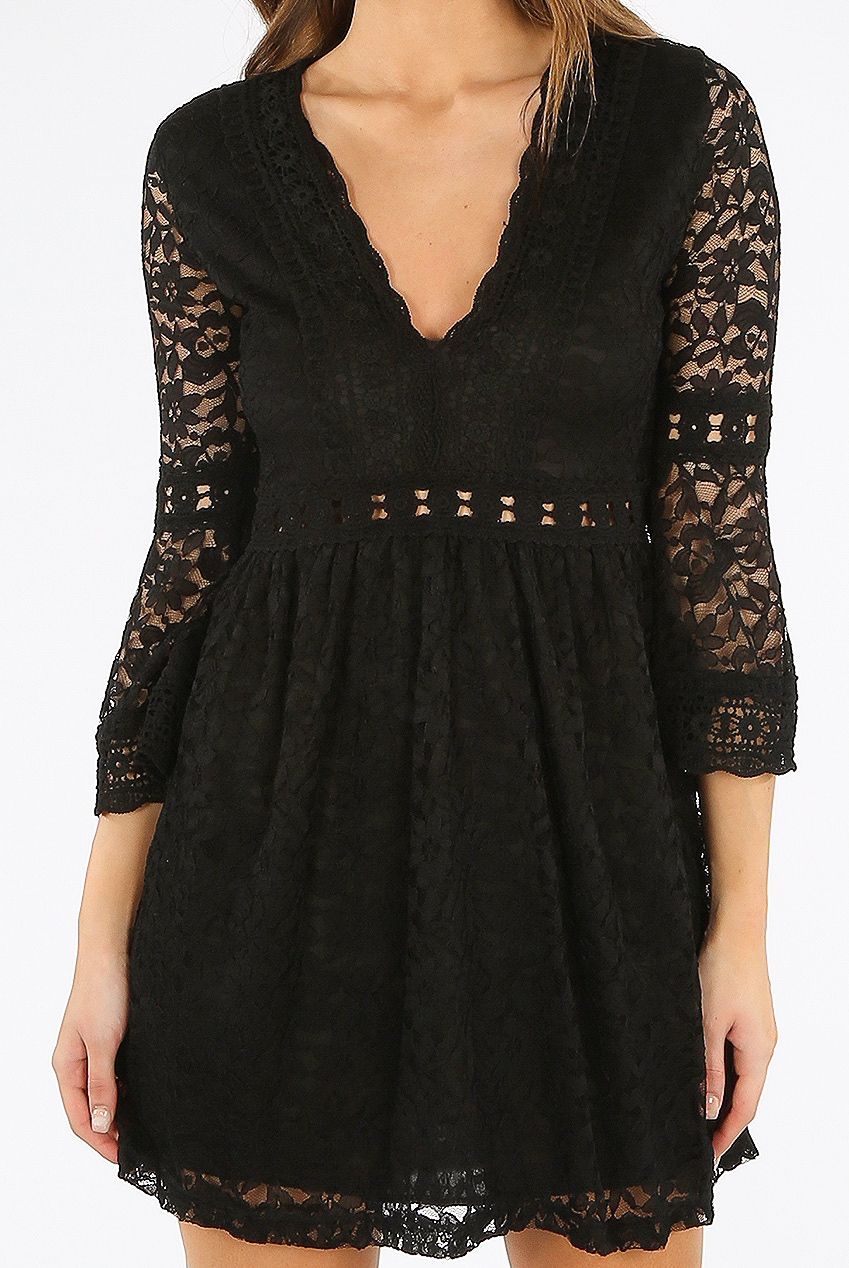 V Neck Lace Smock Dress - Buy Fashion Wholesale in The UK