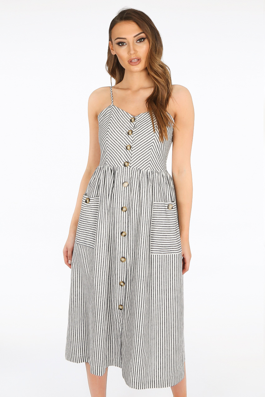 striped button down midi dress