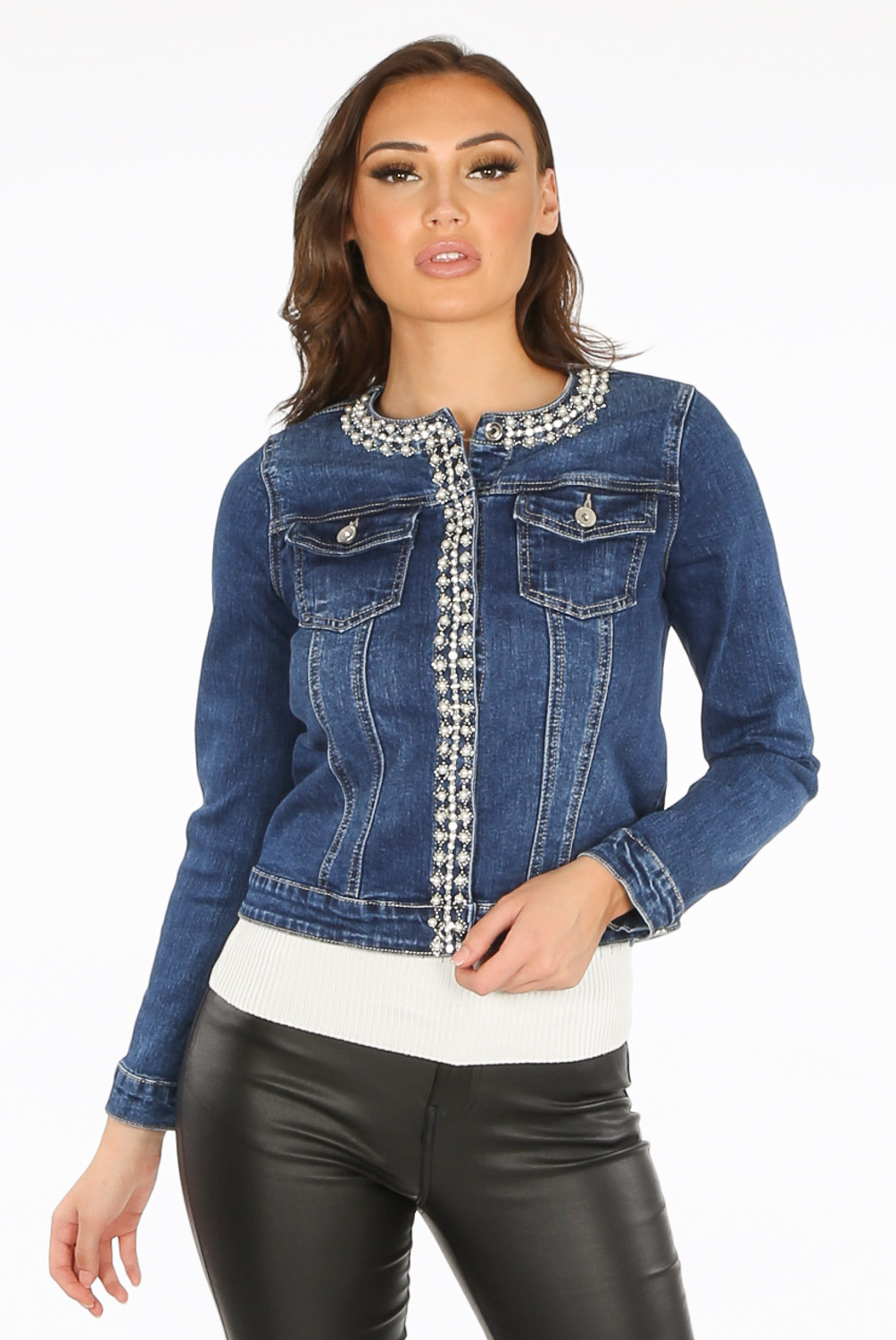 pearl trim denim jacket
