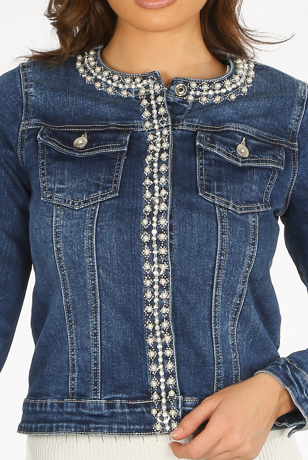 pearl trim denim jacket