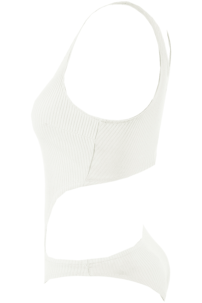 TW ボディスーツ/Side Cut Rib Bodysuit White Women's Ribbed bodysuit with Oval D plaque | White | Diesel