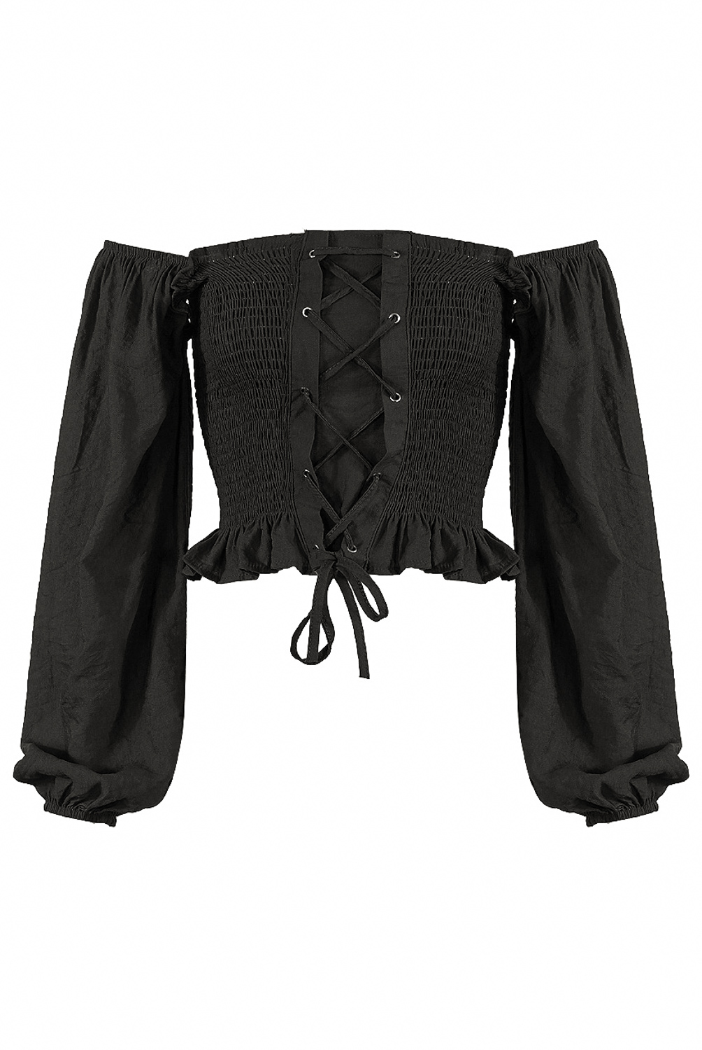 black shirred bardot top