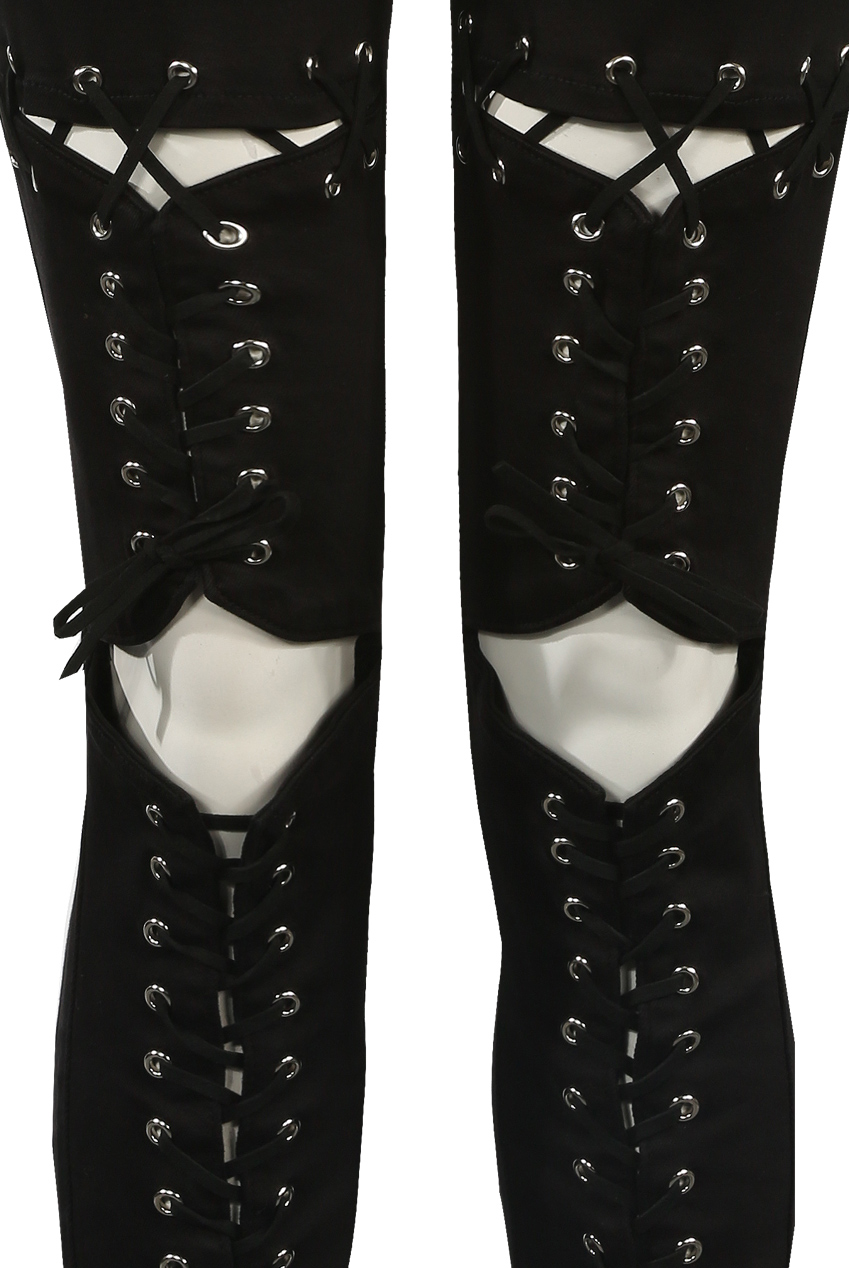 Black Front Lace Up Cut Out Denim Jeans 