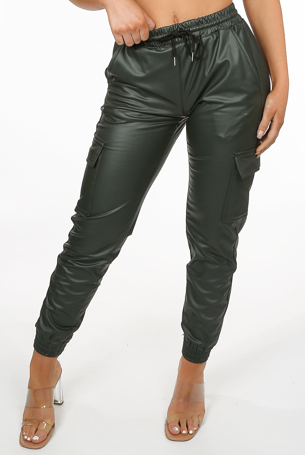 leather look cargo trousers