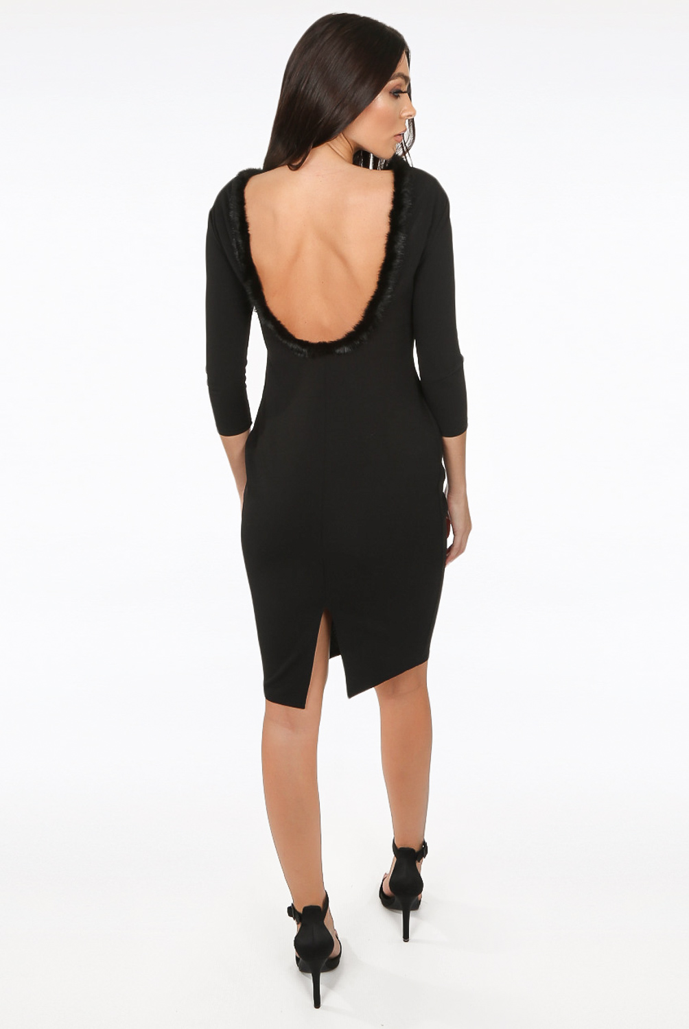 Fluffy sleeve pencil dress ブラックS Open Back Fur Trimmed Pencil Dress - Buy Fashion Wholesale in The UK