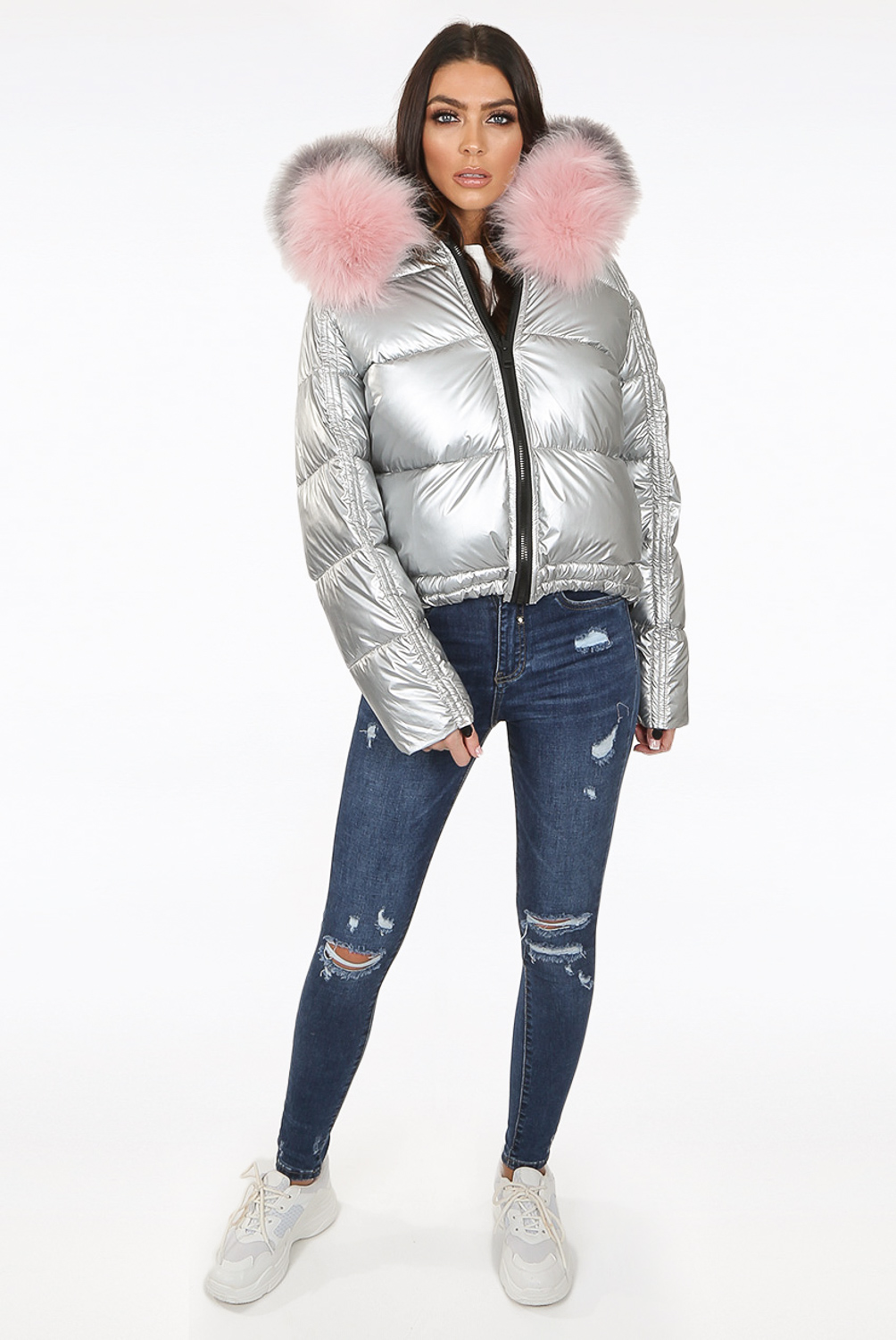 Shiny Fur Hood Puffer Jacket - Buy 