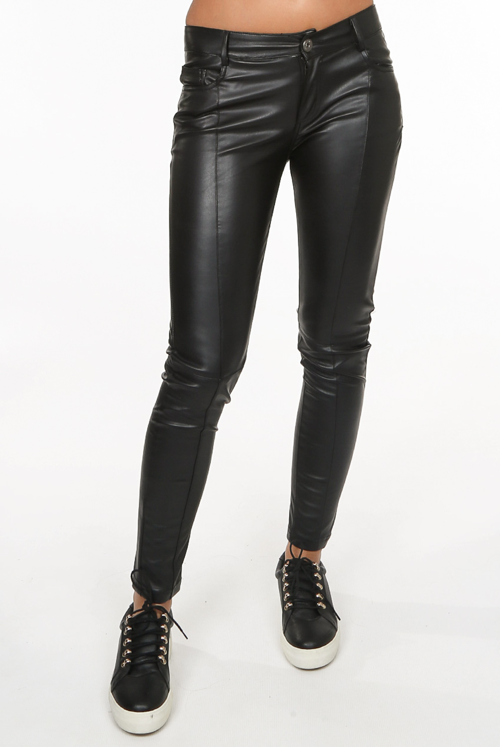 Trousers | Petite Faux Leather Front Skinny Trouser | Dorothy Perkins