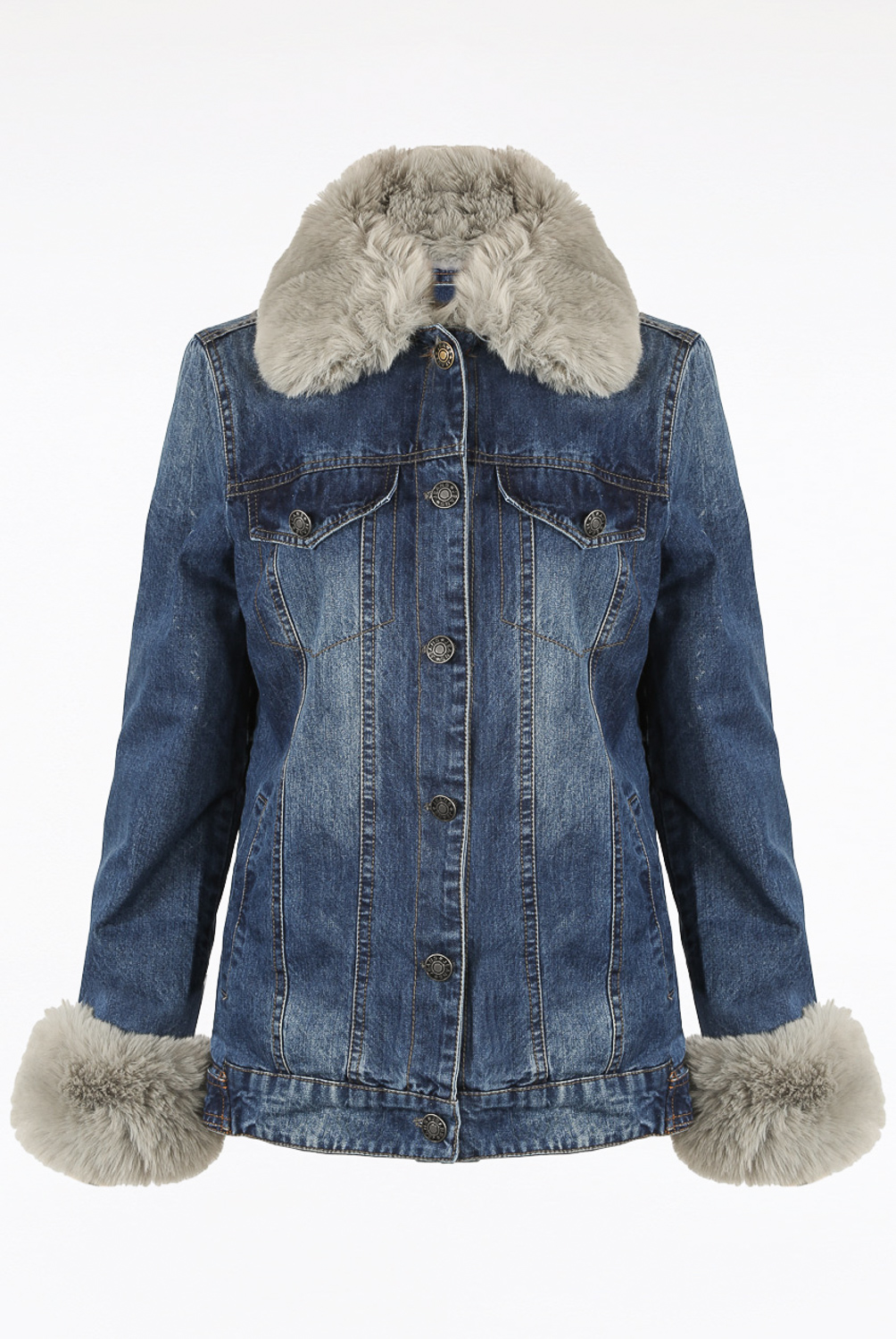 Fur Collar \u0026 Cuffs Denim Jacket - Buy 