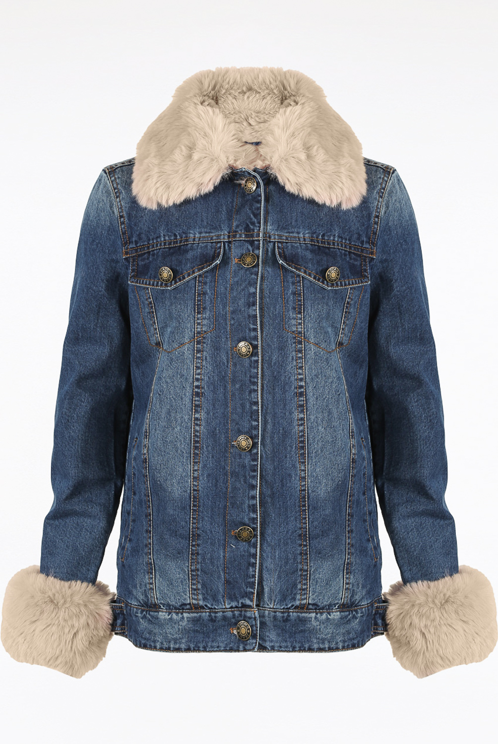Fur Collar \u0026 Cuffs Denim Jacket - Buy 