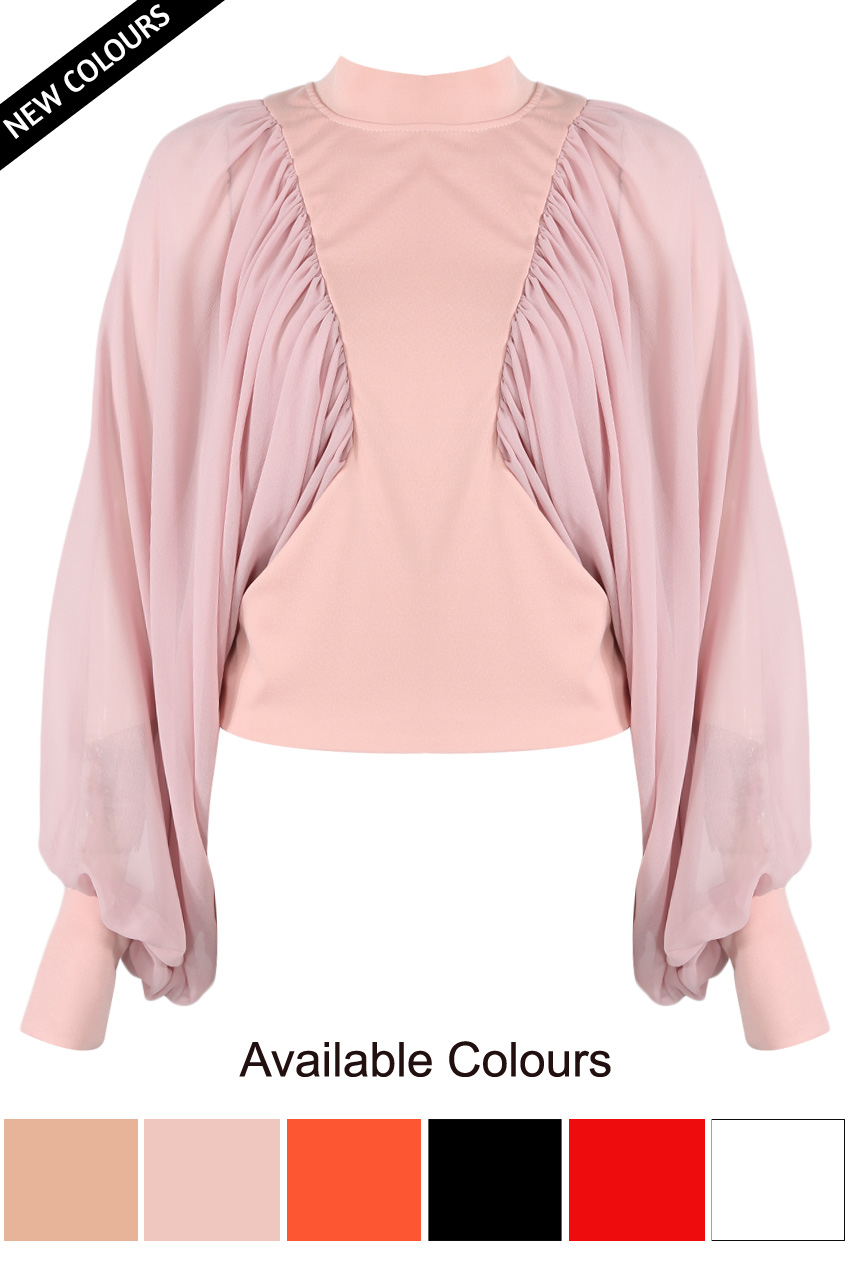 Drape Wing Sleeves Mock Neck Blouse - Buy Fashion Wholesale in The UK