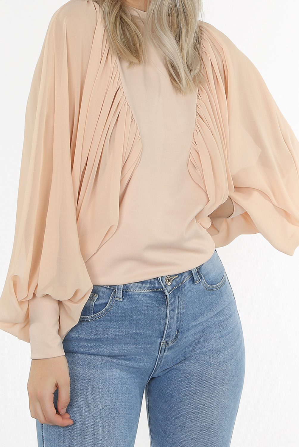 Drape Wing Sleeves Mock Neck Blouse - Buy Fashion Wholesale in The UK