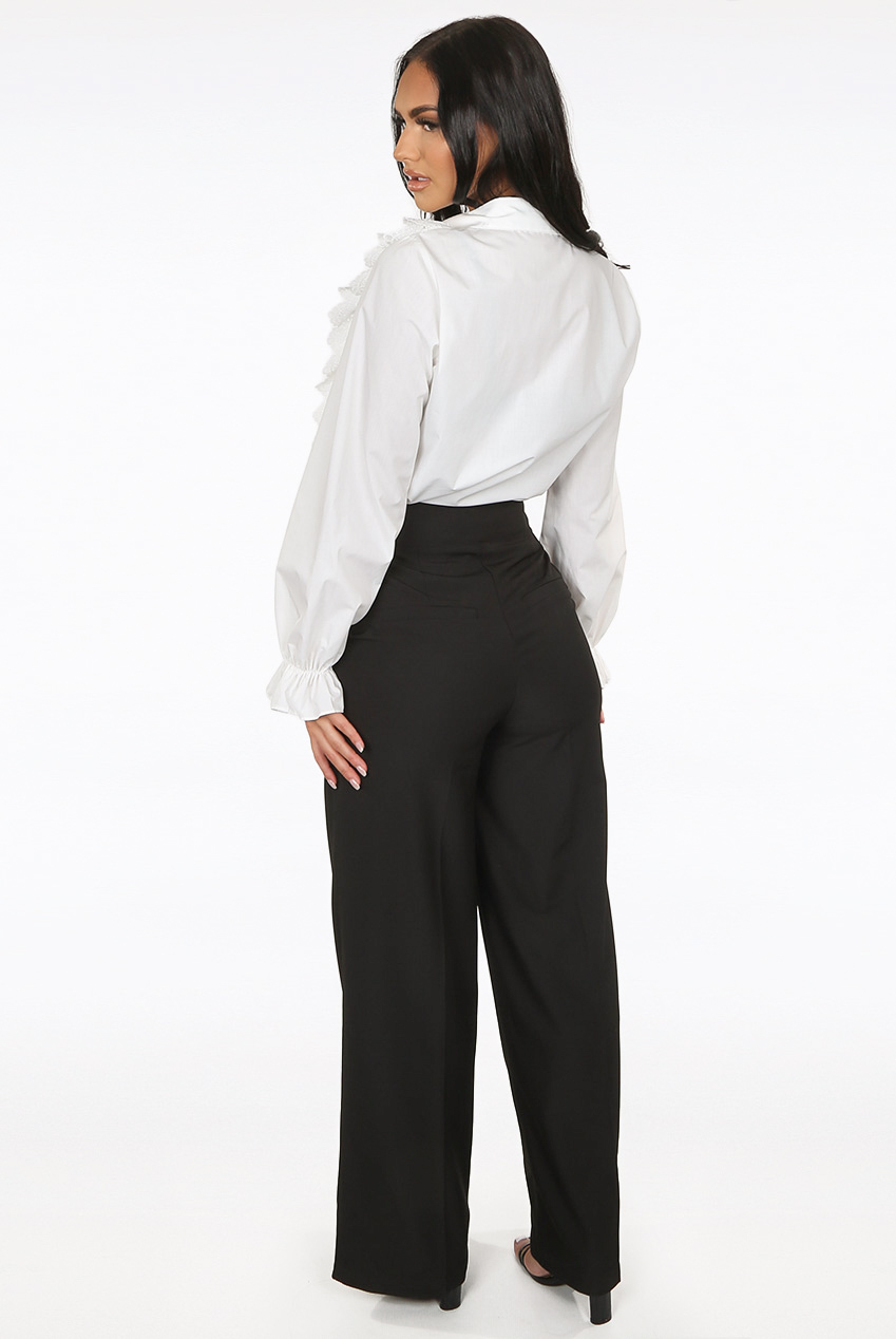 【BAON】Hardew side pin tuck washed wide pants High Waisted Pin Tuck Wide Full Length Trousers | boohoo